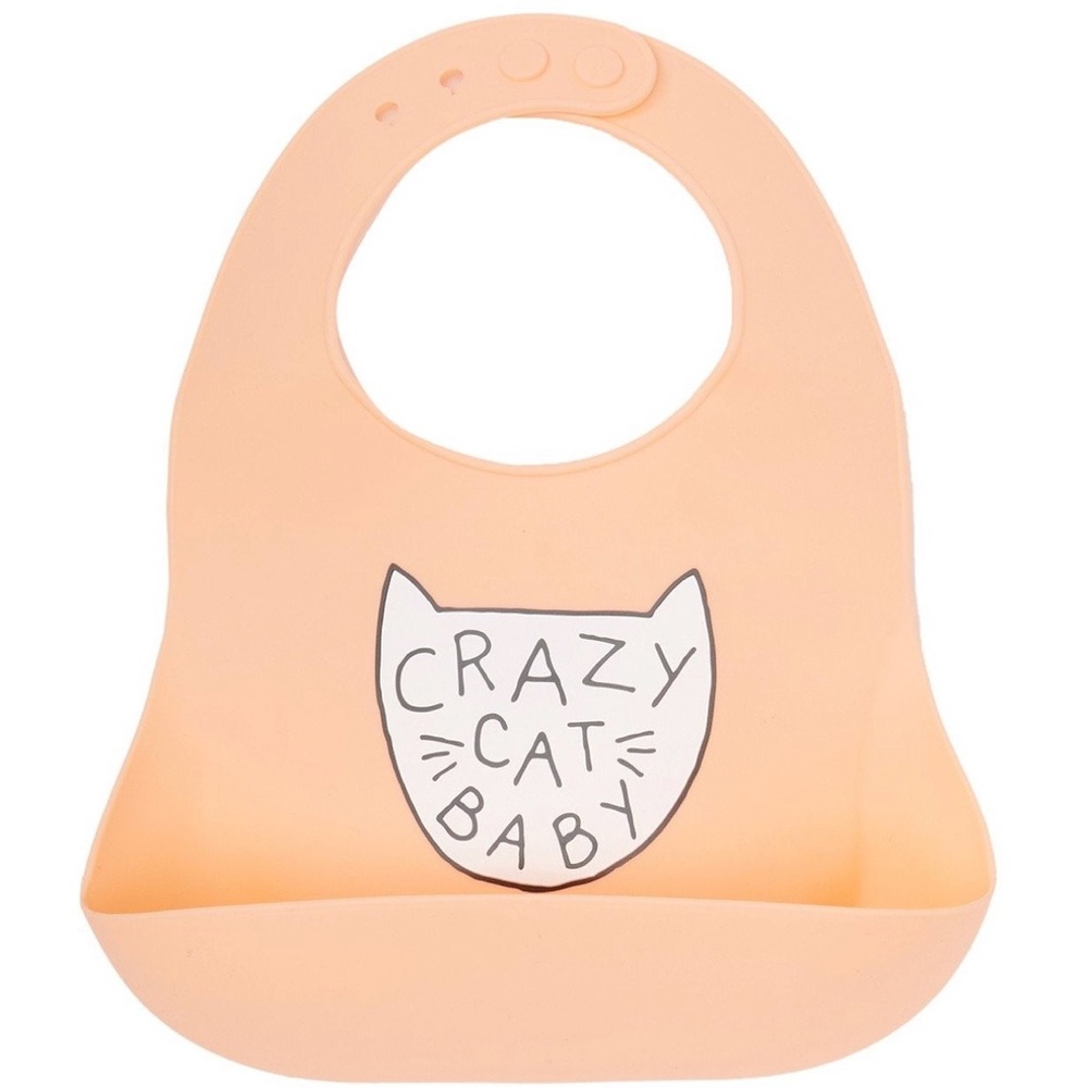 Tunno Tots 'Crazy Cat Baby' Peach Silicone Baby Bib